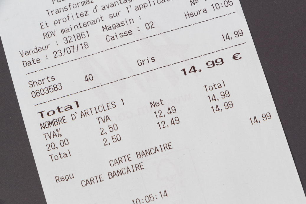 Receipt of a Clothes Shop